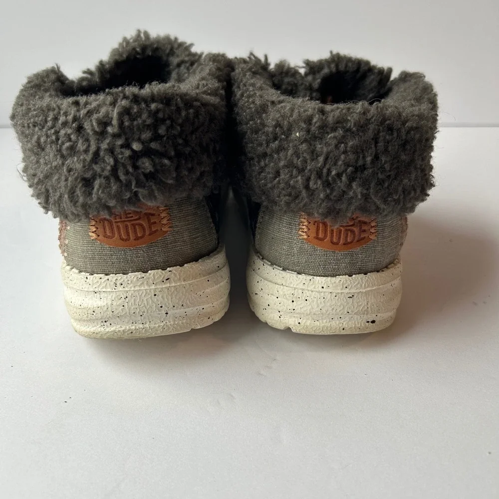 Hey Dude Wendy Fold Youth Stitch Cozy Shoes YT2 Black Gray Fleece Slip On Bootie